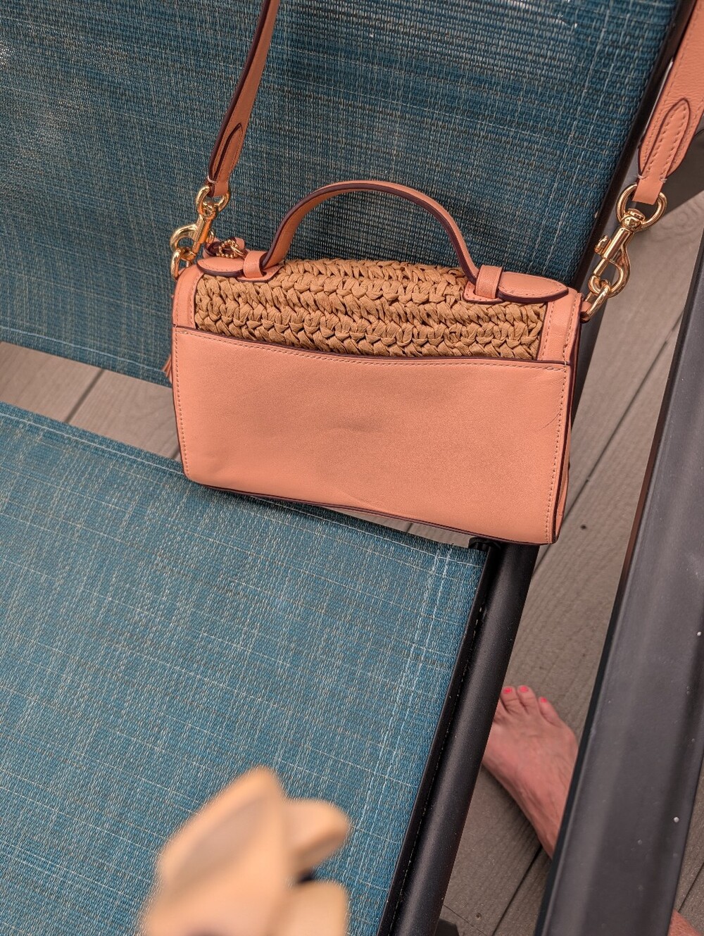 Coach Straw Crossbody with Pink Leather Trim - Picture 2 of 3